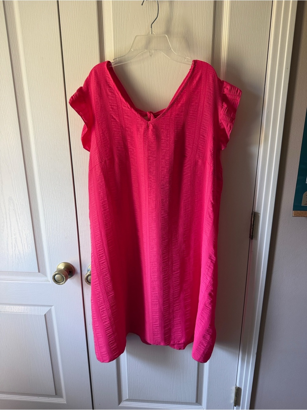 SHEIN Bright Pink Women's V-Neck Short Sleeve Dress